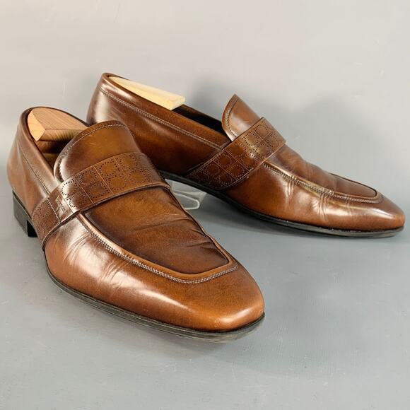 SALVATORE FERRAGAMO Size 10 Brown Leather Perforated Loafers - Picture 1 of 9